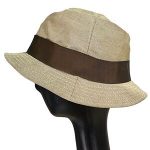 Gucci Vintage Tom Ford Era Brown Bucket Hat Leather Trim Size Medium